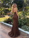 Chocolate Brown Beaded Mermaid Prom Dress with Lace-Up Back PD26046