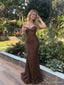 Chocolate Brown Beaded Mermaid Prom Dress with Lace-Up Back PD26046