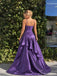 Royal Purple Beaded Corset Ruffle Prom Dress with Slit PD26054