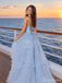 Light Blue Sparkly Tulle Tiered Ruffle Spaghetti Strap Long Prom Dress PD26065