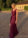 Burgundy Cowl Neck Open Back Long Prom Dress PD26066