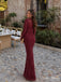 Burgundy Sweetheart Long Sleeve Lace Fitted Long Prom Dress PD26067