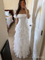 White Off-the-Shoulder Ruffle A-Line Long Prom Dress PD26078