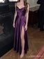 Plum Purple Cowl Neck Tie-Strap A-Line Long Prom Dress with Slit PD26080
