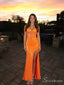 Orange Sparkly Plunging Sweetheart Corset Long Prom Dress with Slit PD26084