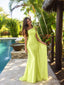 Lime Yellow One-Shoulder Long Prom Dress with Cape Drape PD26092