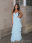 Light Blue Sweetheart Tiered Ruffle Long Prom Dress with Open Back PD26094