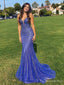 Blue Violet Strapless Beaded Mermaid Prom Dress with Train PD26102