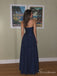 Navy Blue Straight-Neck Spaghetti Strap A-Line Prom Dress PD26103