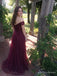 Burgundy Off-Shoulder Sweetheart A-Line Prom Dress with Slit PD26105