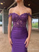 Purple Off-Shoulder Lace Bodice Ruched Long Prom Dress with Train PD26111