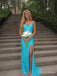 Turquoise Sequin V-Neck Long Prom Dress with Slit and Low Back PD26113