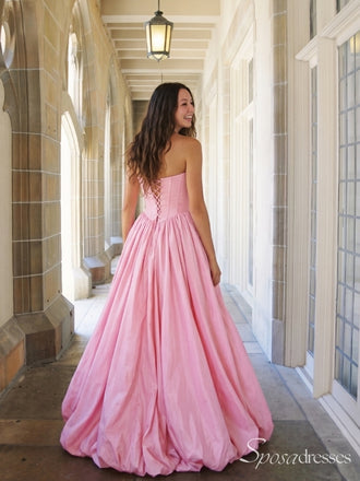 Pink Strapless A-Line Prom Dress with High Slit and Lace-Up Back PD26120
