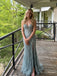 Sage Green Strapless Beaded Prom Dress with High Slit PD26122