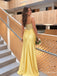 Yellow Beaded Corset Prom Dress with Spaghetti Straps and High Slit PD26124