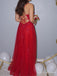 Red Lace A-Line Prom Dress with Plunging V-Neck and Slit PD26127
