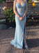 Light Blue Beaded Corset Prom Dress with V-Neck and High Slit PD26130
