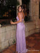 Lilac Sparkly Cowl Neck Corset Prom Dress with High Slit PD26131