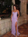 Lilac Sparkly Cowl Neck Corset Prom Dress with High Slit PD26131