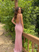 Blush Pink Lace Trim Sparkly Prom Dress with Low V-Back PD26132