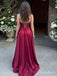 Burgundy Halter Lace Corset A-Line Satin Prom Dress PD26134