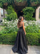 Black Beaded Scoop Neck A-Line Prom Dress with Slit PD26136