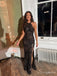 Black Floral Sequin Halter Prom Dress with Slit PD26138