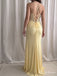 Light Yellow Beaded Corset Prom Dress with Slit PD26142