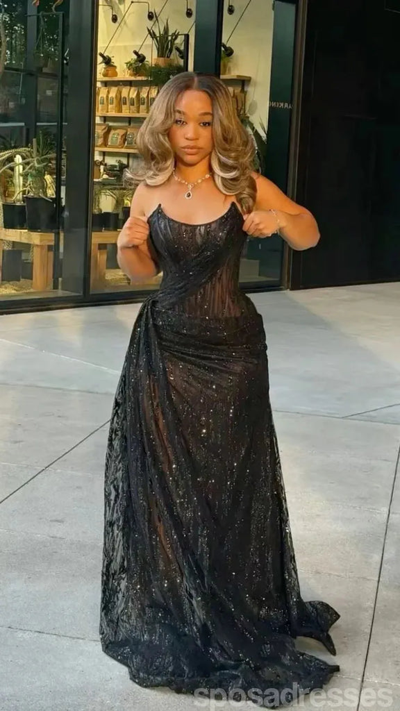 Sexy Black Mermaid Side Slit Long Party Prom Dresses To Impress,Evening Gowns,13918