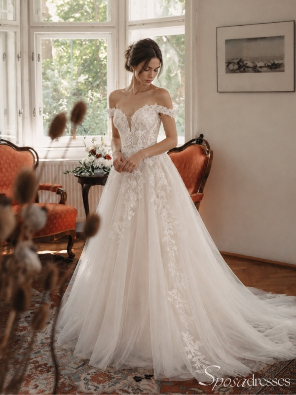 Off-Shoulder Lace A-Line Wedding Dress with Corset Back WD26022