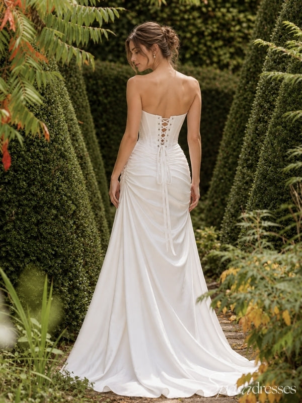 Strapless Draped Corset Wedding Dress with High Slit WD26023