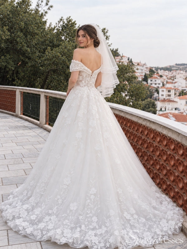 Off-Shoulder Floral Hem Ball Gown Wedding Dress WD26027