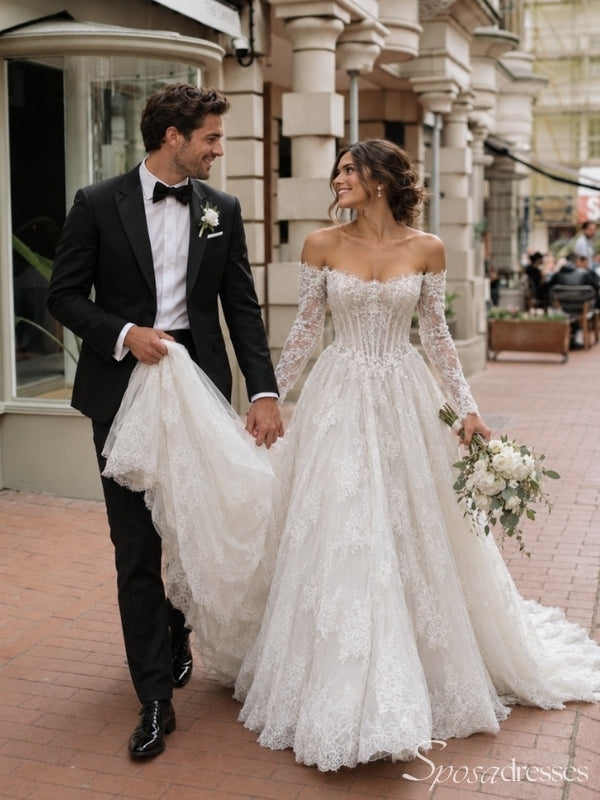 Off-Shoulder Lace Corset Ball Gown Wedding Dress WD26030