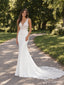 Ivory V-Neck Lace Mermaid Wedding Dress with Lace Train WD26055