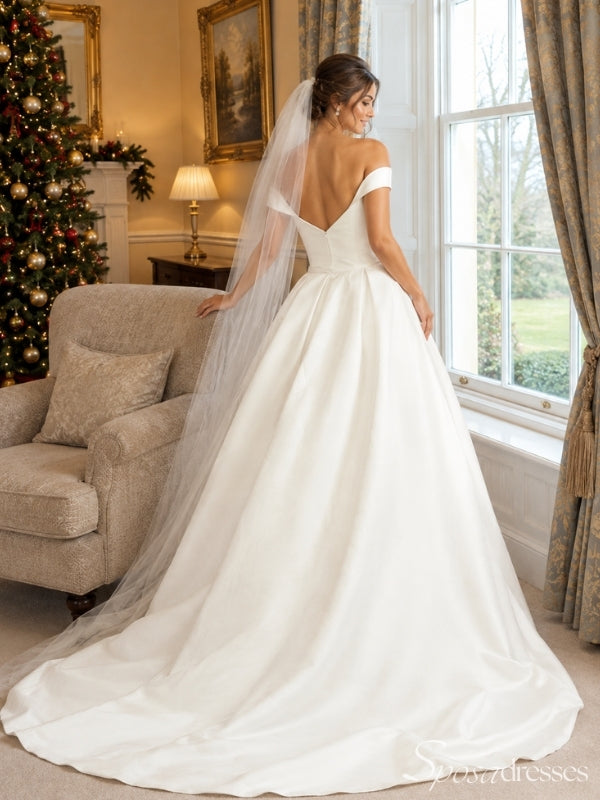 Ivory Off-the-Shoulder Sweetheart A-Line Wedding Dress with Train WD26059
