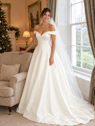 Ivory Off-the-Shoulder Sweetheart A-Line Wedding Dress with Train WD26059