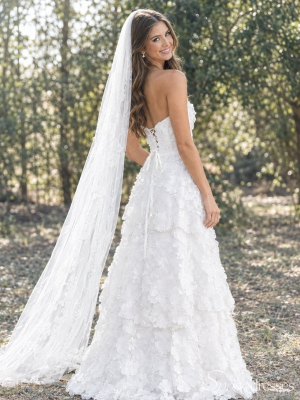 Ivory Strapless 3D Floral Tiered A-Line Wedding Dress WD26060