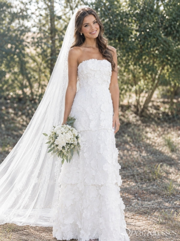Ivory Strapless 3D Floral Tiered A-Line Wedding Dress WD26060