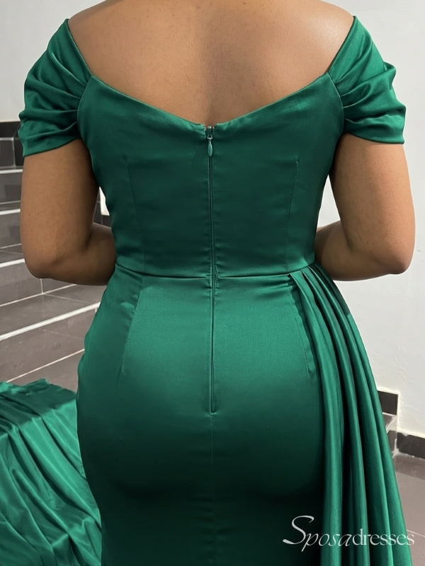 Sexy Green Mermaid Off Shoulder Maxi Long Bridesmaid Dresses For Wedding, WG1756