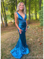 Sexy Blue Mermaid V-neck Long Party Prom Dresses Ideas,Evening Gowns,13753