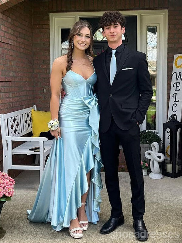 Pretty Blue V-neck Spaghetti Straps Long Party Prom Dresses Ideas,Evening Gowns,13744