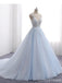 Ανοιχτό μπλε V ντεκολτέ Α γραμμή τούλι δαντέλα Beaded Βραδινά Prom Φορέματα, δημοφιλή γλυκό 16 κόμμα Prom Φορέματα, έθιμο μακρύ prom φορέματα, φθηνά επίσημη Prom Φορέματα, 17171