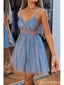Sexy Blue A-line Spaghetti Straps Mini Short Prom Homecoming Dresses Online,CM969