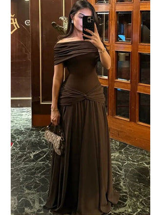 Sexy Brown Mermaid One Shoulder Maxi Long Party Prom Dresses Ideas,Evening Gowns,13914
