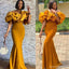 Elegant Yellow Mermaid Off Shoulder Maxi Long Bridesmaid Dresses For Wedding Party,WG1869