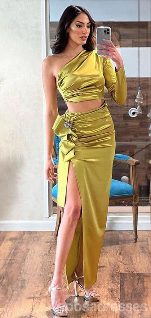 Sexy Green Two Pieces One Shoulder Side Slit Maxi Long Party Prom Dresses,13292