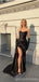 Sexy Black Mermaid Side Slit Maxi Long Party Prom Dresses,Evening Dress,13467