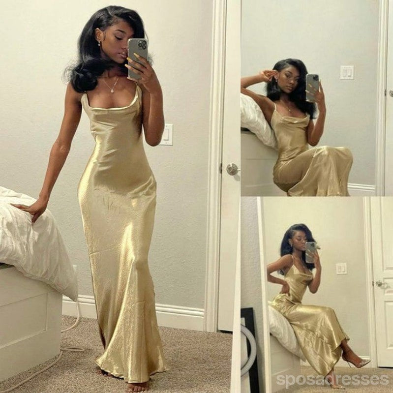 Sexy Gold Sheath Maxi Long Bridesmaid Dresses,Party Dress, WG1901