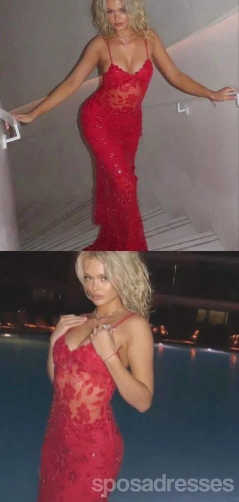 Sexy Red Mermaid Spaghetti Straps Long Party Prom Dresses Ideas,Evening Gowns,13727