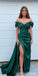 Sexy Green Mermaid Off Shoulder Side Slit Long Party Prom Dresses,Evening Dress,13352